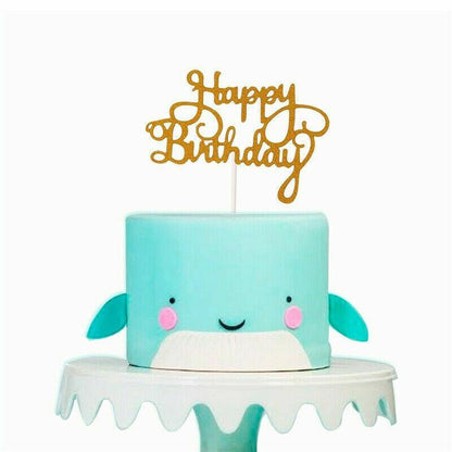 Happy Birthday Cake Topper Colour Printed Acrylic Party Decorations - Silver-Happy Birthday
