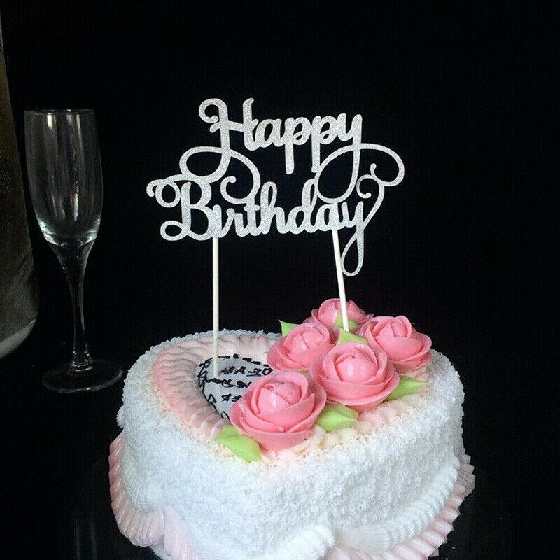 Happy Birthday Cake Topper Colour Printed Acrylic Party Decorations - Silver-Happy Birthday