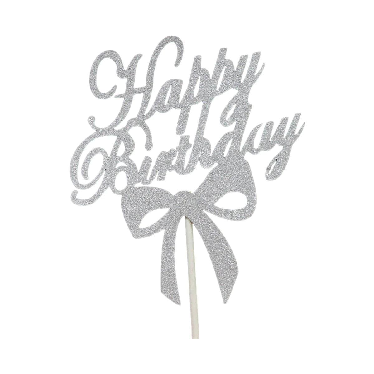 Happy Birthday Cake Topper Colour Printed Acrylic Party Decorations - Silver-Happy Birthday