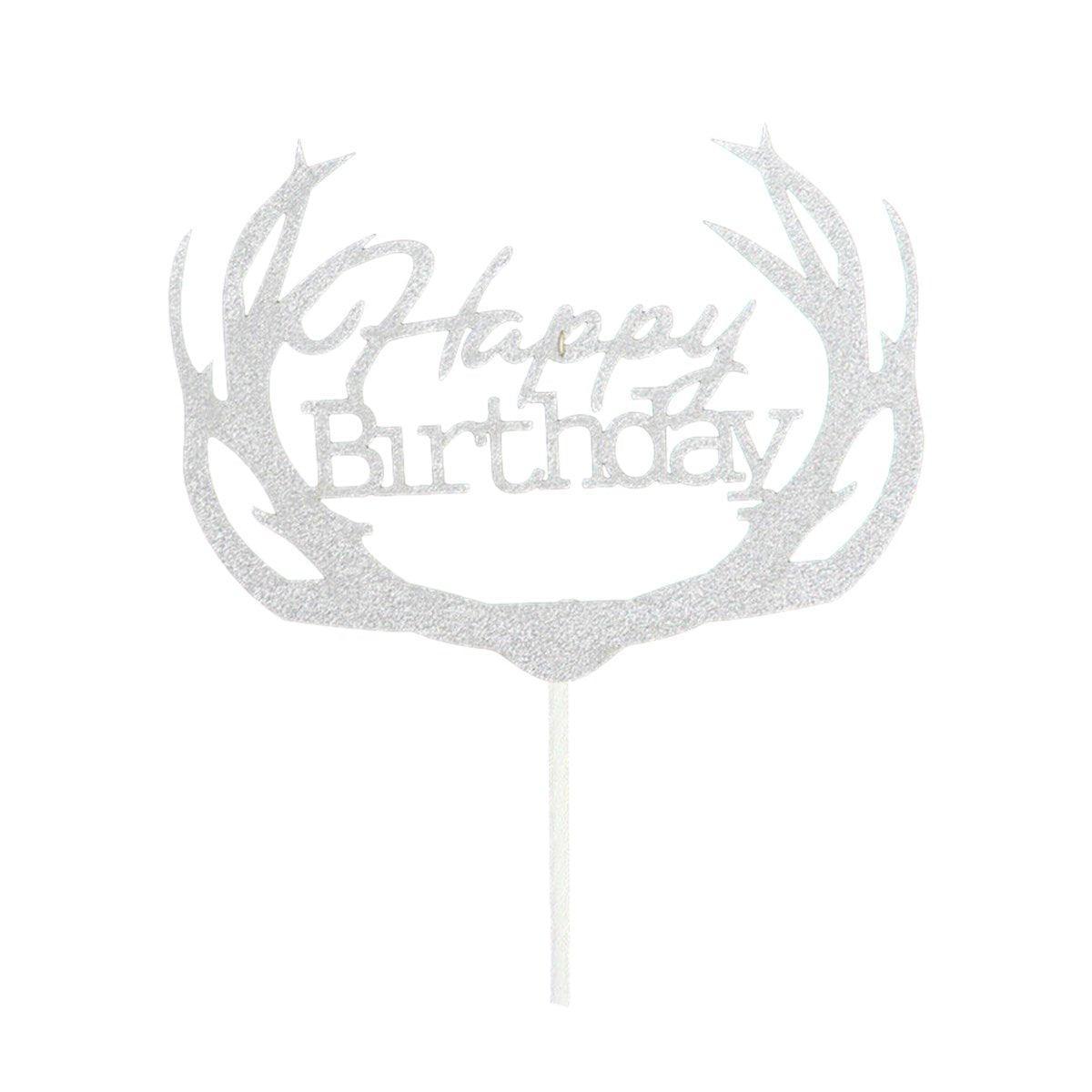 Happy Birthday Cake Topper Colour Printed Acrylic Party Decorations - Silver-Happy Birthday