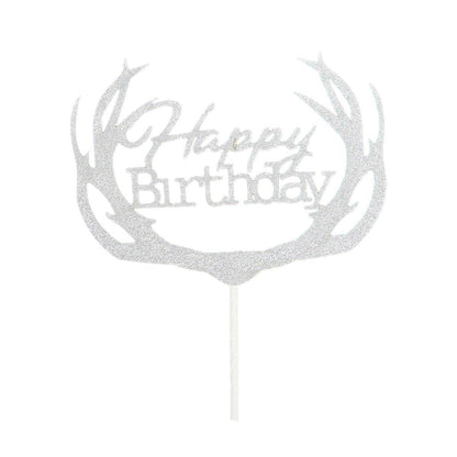 Happy Birthday Cake Topper Colour Printed Acrylic Party Decorations - Silver-Happy Birthday