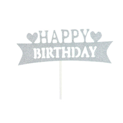 Happy Birthday Cake Topper Colour Printed Acrylic Party Decorations - Silver-Happy Birthday