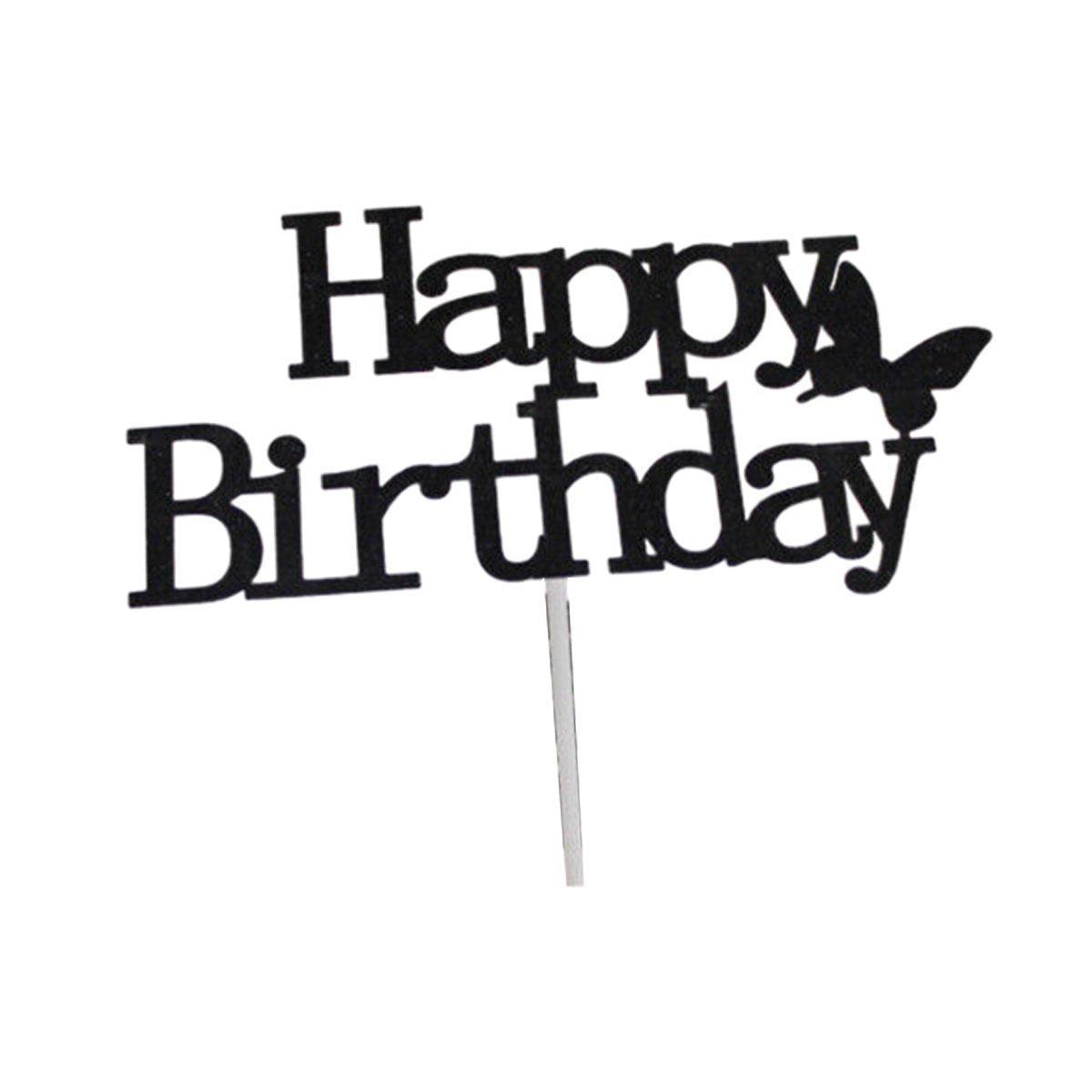 Happy Birthday Cake Topper Colour Printed Acrylic Party Decorations - Silver-Happy Birthday