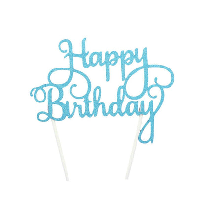 Happy Birthday Cake Topper Colour Printed Acrylic Party Decorations - Silver-Happy Birthday