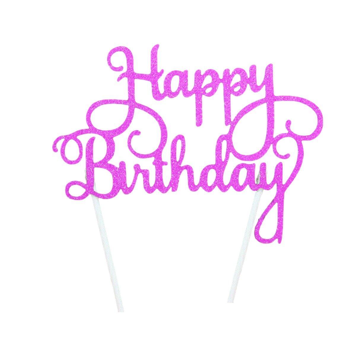 Happy Birthday Cake Topper Colour Printed Acrylic Party Decorations - Silver-Happy Birthday