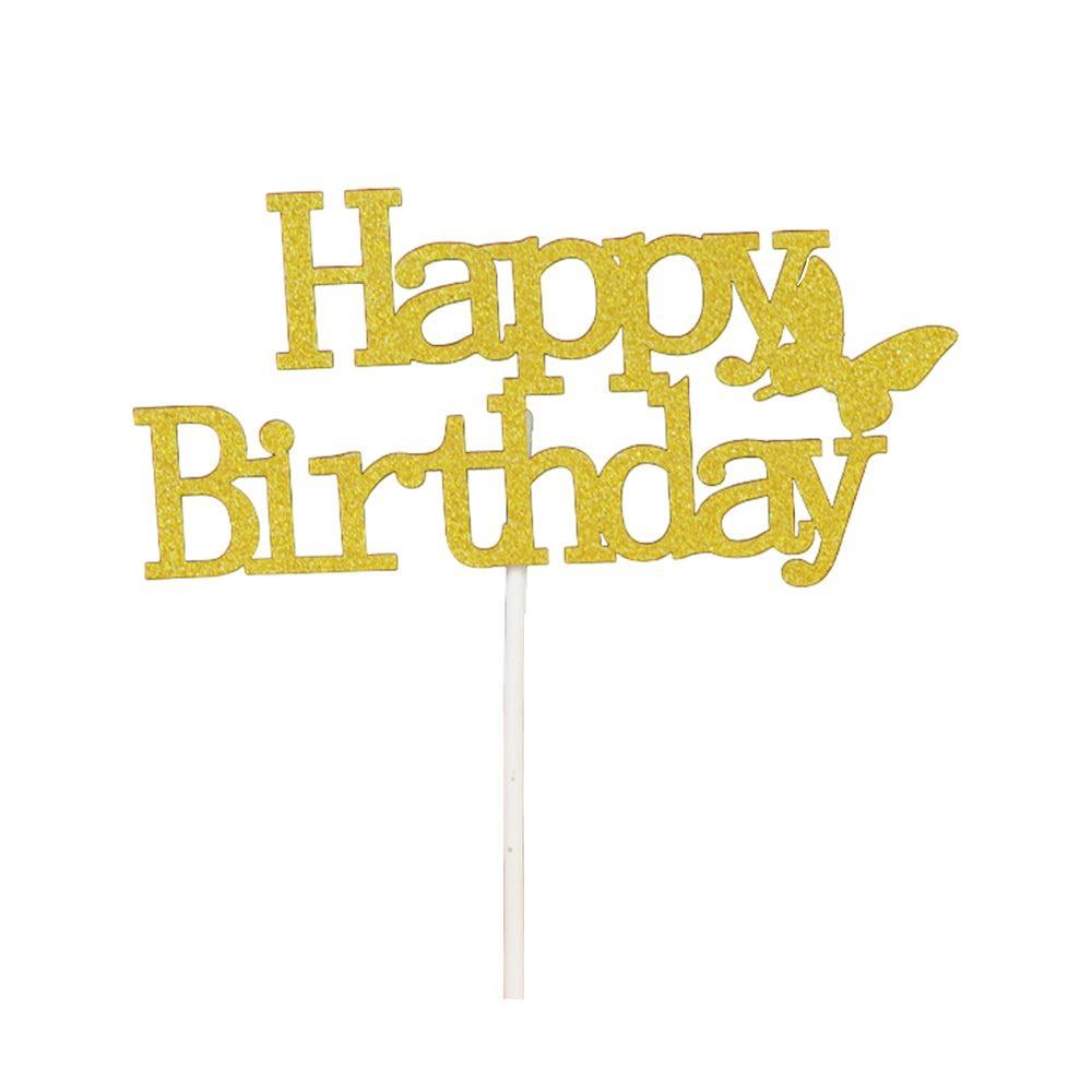 Happy Birthday Cake Topper Colour Printed Acrylic Party Decorations - Silver-Happy Birthday