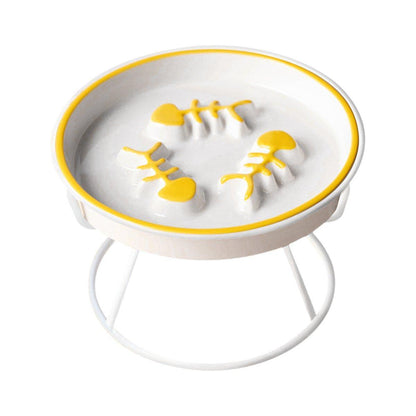 Ceramic Cat Bowl Slow Feeder Pet Food Tray for Cats and Dogs Non Slip Design - Black Bowl-Black Tray Rack
