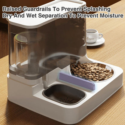 Automatic Cat Feeder Water Dispenser All in One Plastic Bowl for Cats and Dogs - Pink