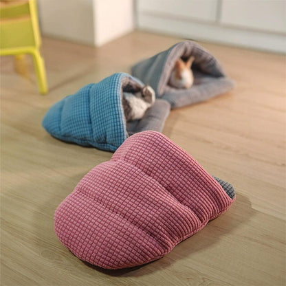 Pet Kennel Sleeping Bag Semi Enclosed Bed for Small Animals Cats and Puppies - Blue