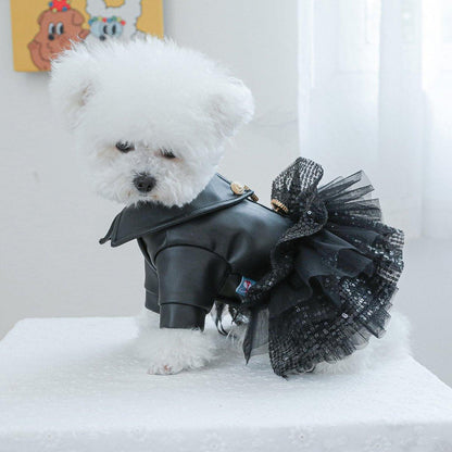 Pet Dog Cat Clothes Autumn Winter Fashion Sequin Small Leather Skirt Outfit - M