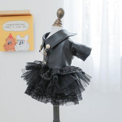 Pet Dog Cat Clothes Autumn Winter Fashion Sequin Small Leather Skirt Outfit - M