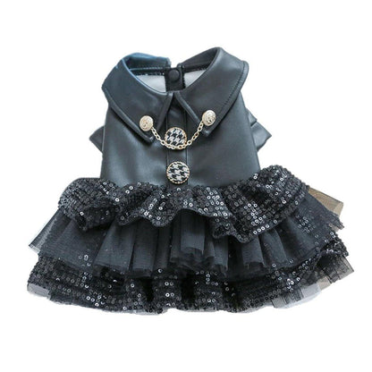 Pet Dog Cat Clothes Autumn Winter Fashion Sequin Small Leather Skirt Outfit - M