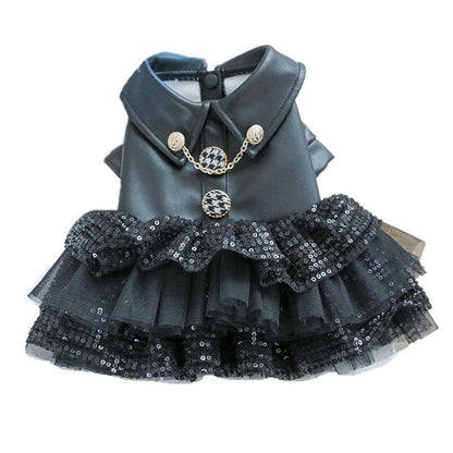 Pet Dog Cat Clothes Autumn Winter Fashion Sequin Small Leather Skirt Outfit - M