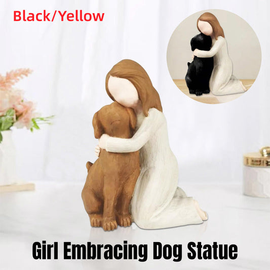Girl Hugging Dog Ornament Decorative Figurine Resin Home Decoration Craft Gift - Yellow.