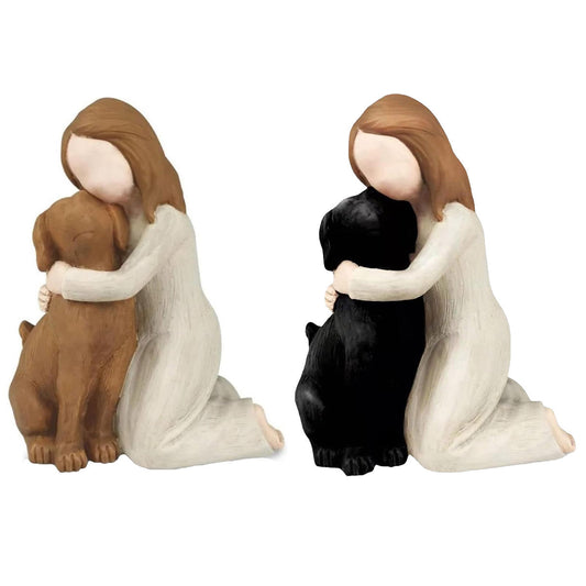 Girl Hugging Dog Ornament Decorative Figurine Resin Home Decoration Craft Gift - Yellow.