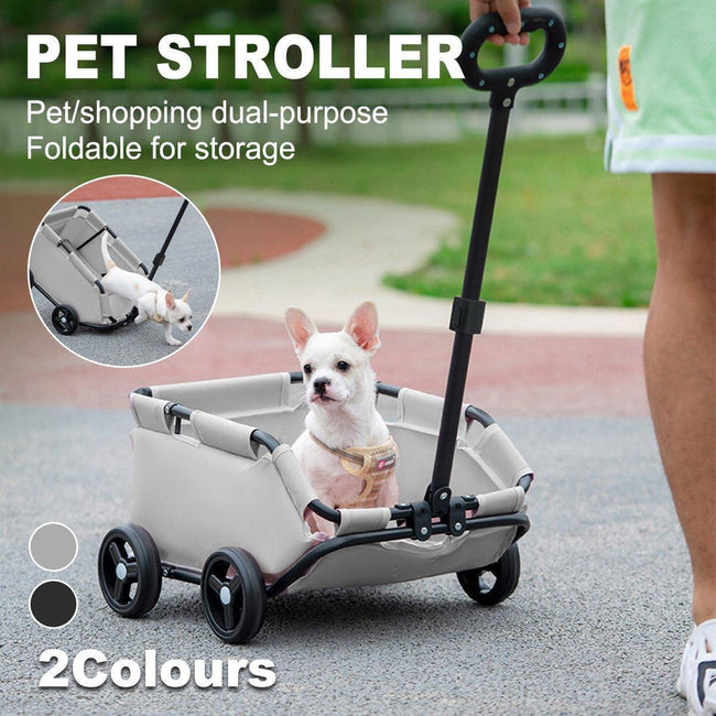 Pet Stroller Dog Cat Carrier Cart Travel Foldable Puppy Trolley Travel Outing - Grey Hover Image