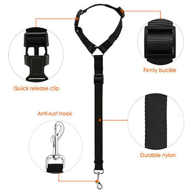 Adjustable Pet Dog Car Clip Lead Harness Strap for Vehicle Travel Restraint Use - Black