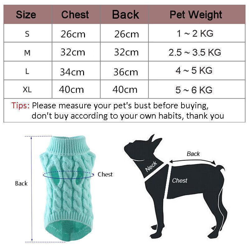 Puppy Dog Jumper Winter Warm Knitted Sweater Pet Clothes Small Dogs Coat Thermal L Size - Grey