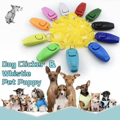 Dog Whistle and Clicker Set for Training Stop Barking Obedience Tool Combo - Pink