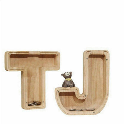 Wooden Piggy Bank Funny Letter or Guitar Coin Saving Money Box A–Z Gift Idea - N