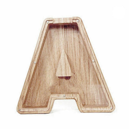 Wooden Piggy Bank Funny Letter or Guitar Coin Saving Money Box A–Z Gift Idea - N