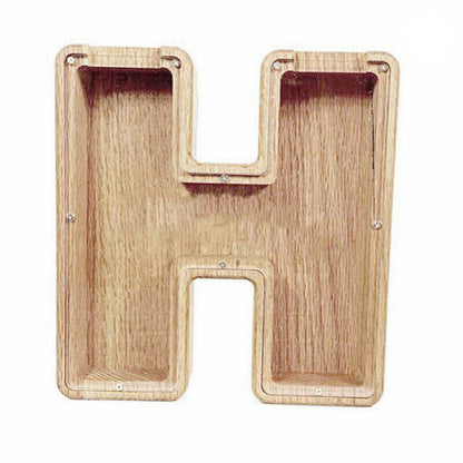 Wooden Piggy Bank Funny Letter or Guitar Coin Saving Money Box A–Z Gift Idea - N