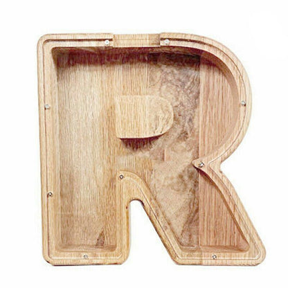 Wooden Piggy Bank Funny Letter or Guitar Coin Saving Money Box A–Z Gift Idea - N