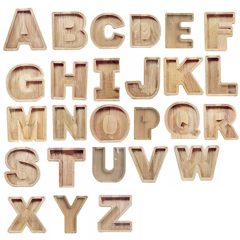 Wooden Piggy Bank Funny Letter or Guitar Coin Saving Money Box A–Z Gift Idea - U