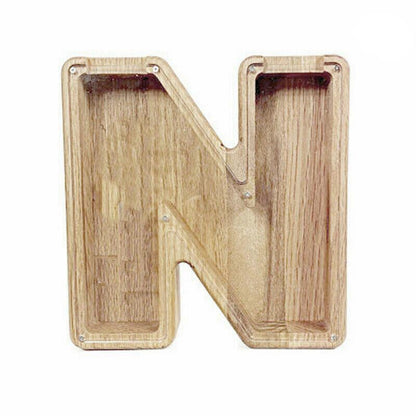 Wooden Piggy Bank Funny Letter or Guitar Coin Saving Money Box A–Z Gift Idea - U