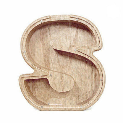 Wooden Piggy Bank Funny Letter or Guitar Coin Saving Money Box A–Z Gift Idea - U