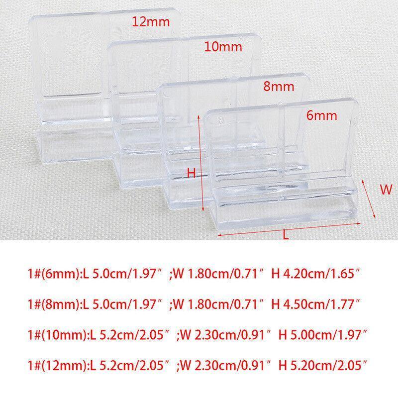 4Pcs Aquarium Fish Tank Glass Cover Support Holder Acrylic Clip Bracket 6/8/10/12mm - 10mm