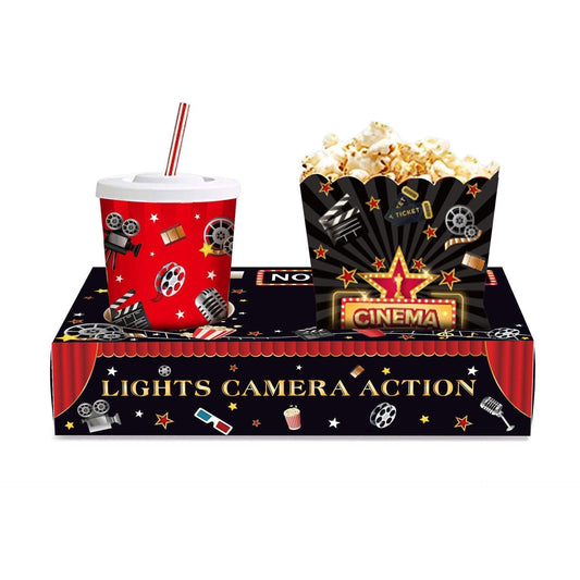 24 PCS Movie Night Snack Trays Popcorn Food Drink Holder Cinema Party Supplies - 24pcs-BM006