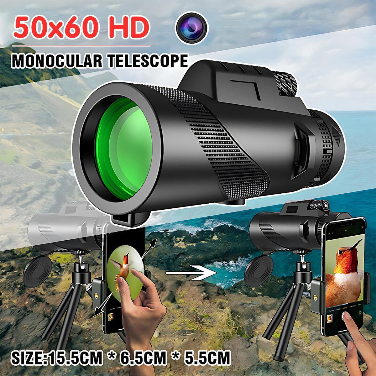 50x60 HD Monocular Telescope with Tripod and Phone Holder for Outdoor Travel.