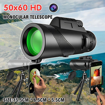 50x60 HD Monocular Telescope with Tripod and Phone Holder for Outdoor Travel.