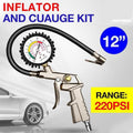 Air Tyre Inflator Pressure Meter Car Truck Tire Pump Hose Gauge Compressor Tools.