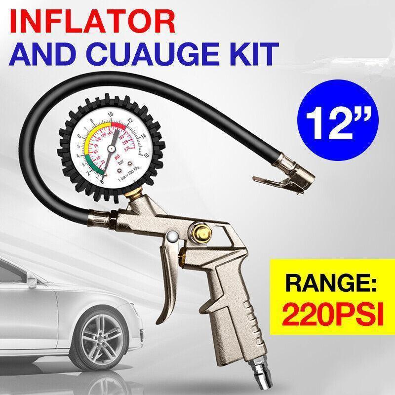 Air Tyre Inflator Pressure Meter Car Truck Tire Pump Hose Gauge Compressor Tools.