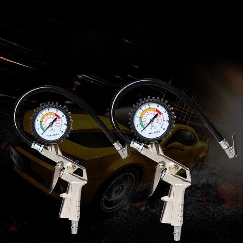 Air Tyre Inflator Pressure Meter Car Truck Tire Pump Hose Gauge Compressor Tools.