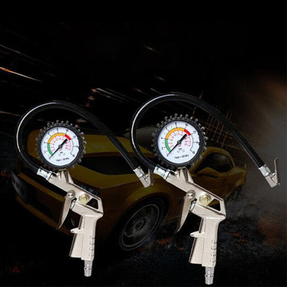 Air Tyre Inflator Pressure Meter Car Truck Tire Pump Hose Gauge Compressor Tools.