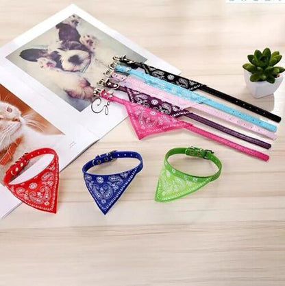 Adjustable Bandana Collar with Bell for Small Dogs and Cats Triangle Scarf Style - Blue