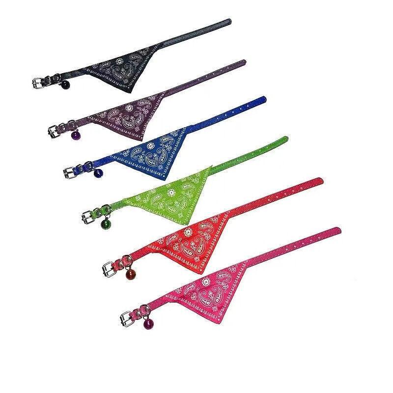 Adjustable Bandana Collar with Bell for Small Dogs and Cats Triangle Scarf Style - Blue