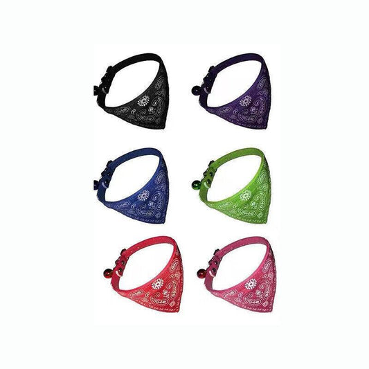 Adjustable Bandana Collar with Bell for Small Dogs and Cats Triangle Scarf Style - Red