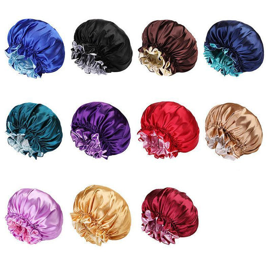 Womens Satin Sleep Cap Bonnet Elastic Wide Band Hair Sleeping Hat - Purple