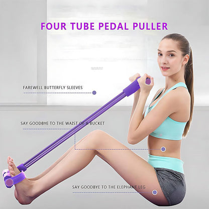 Multi-Function Exercise Tension Rope Foot Pedal Resistance Fitness Pull Bands - Pink.