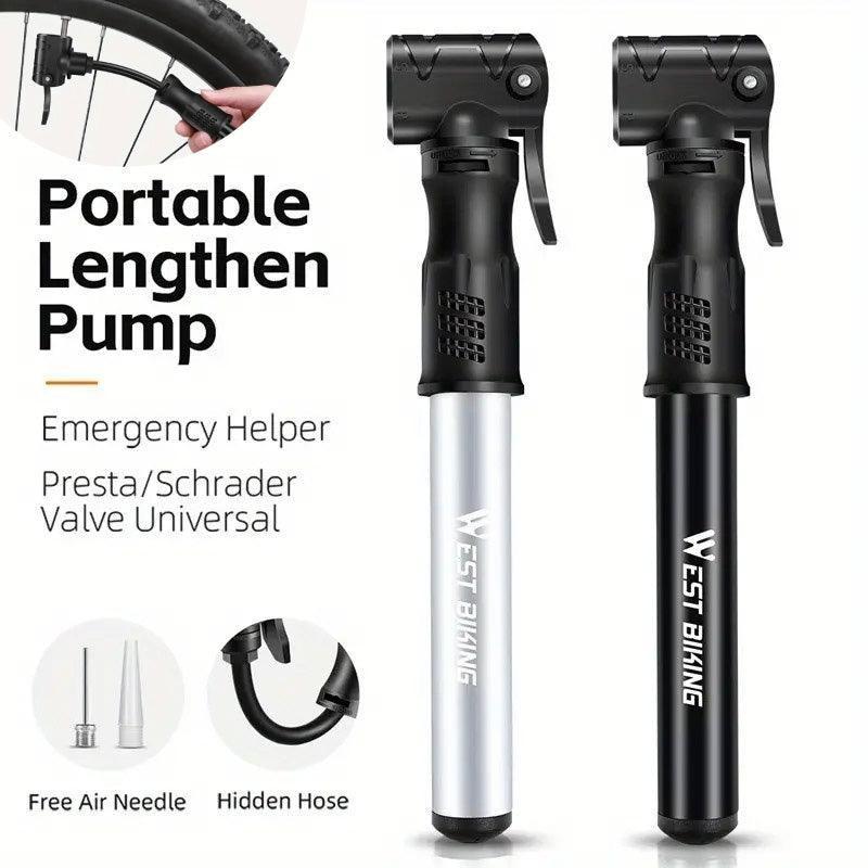 Portable Bicycle Pump Mini Inflatable Tube Pump Tire Inflator for Bike Cycling - Silver.