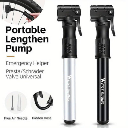 Portable Bicycle Pump Mini Inflatable Tube Pump Tire Inflator for Bike Cycling - Silver.