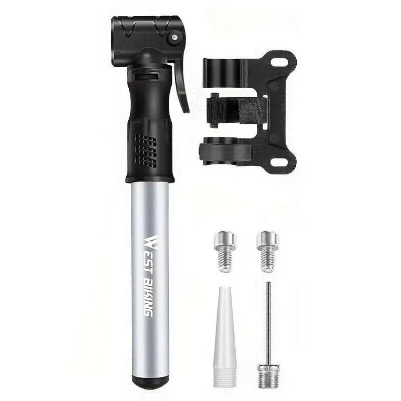 Portable Bicycle Pump Mini Inflatable Tube Pump Tire Inflator for Bike Cycling - Silver.
