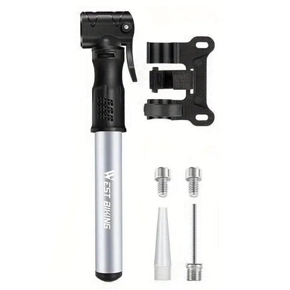 Portable Bicycle Pump Mini Inflatable Tube Pump Tire Inflator for Bike Cycling - Silver.
