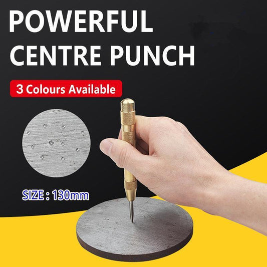 130mm Spring Loaded Centre Punch Automatic Brass Marking Tool Heavy Duty - Yellow.