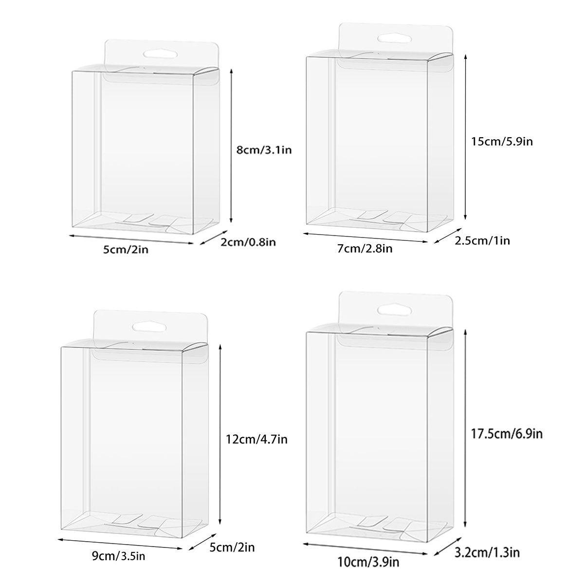 50pcs Transparent Gift Boxes with Hooks Clear Packaging Storage Containers - 9x5x12cm.