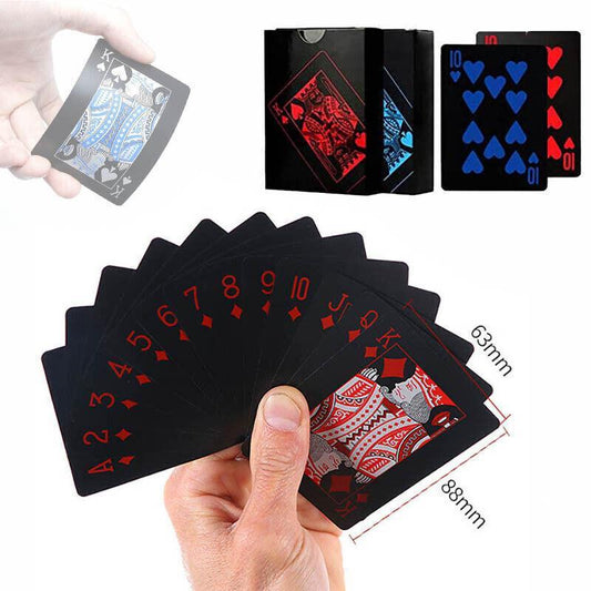 Waterproof PVC Playing Cards Poker Deck Black Plastic Magic Tricks Game Set - Red.
